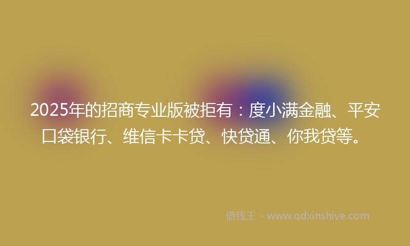 2025年的招商专业版被拒有：度小满金融、平安口袋银行、维信卡卡贷、快贷通、你我贷等。