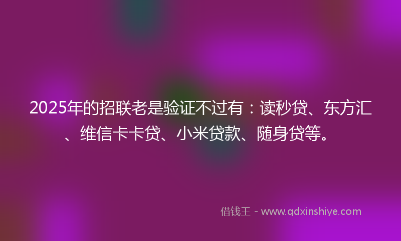 2025年的招联老是验证不过有：读秒贷、东方汇、维信卡卡贷、小米贷款、随身贷等。