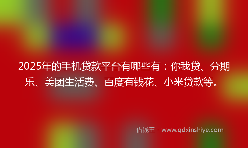 2025年的手机贷款平台有哪些有：你我贷、分期乐、美团生活费、百度有钱花、小米贷款等。