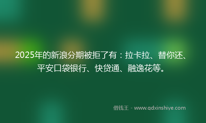2025年的新浪分期被拒了有：拉卡拉、替你还、平安口袋银行、快贷通、融逸花等。