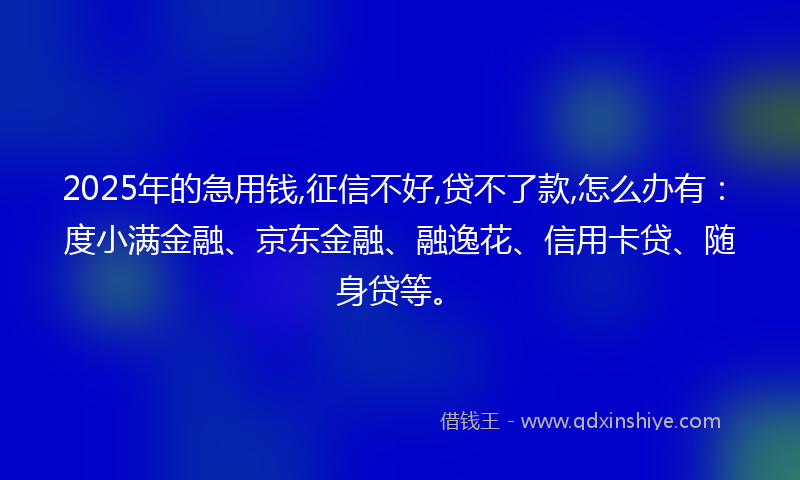 2025年的急用钱,征信不好,贷不了款,怎么办有：度小满金融、京东金融、融逸花、信用卡贷、随身贷等。