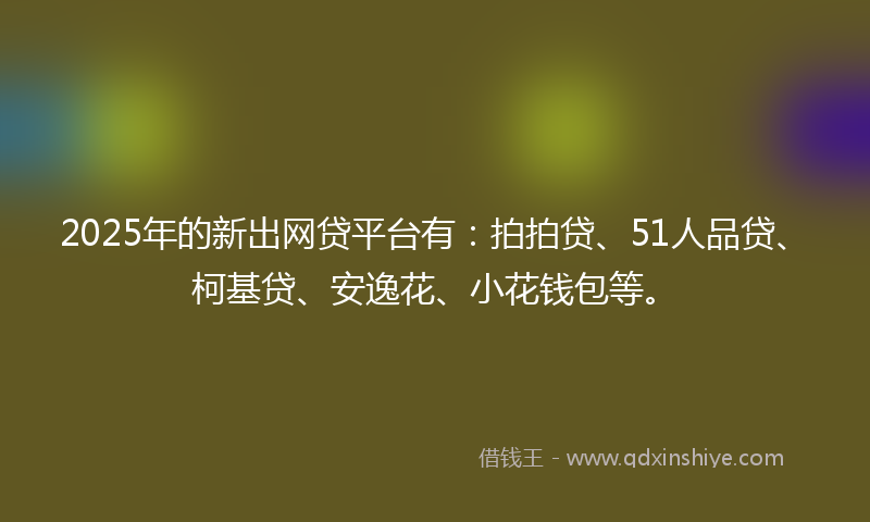 2025年的新出网贷平台有：拍拍贷、51人品贷、柯基贷、安逸花、小花钱包等。