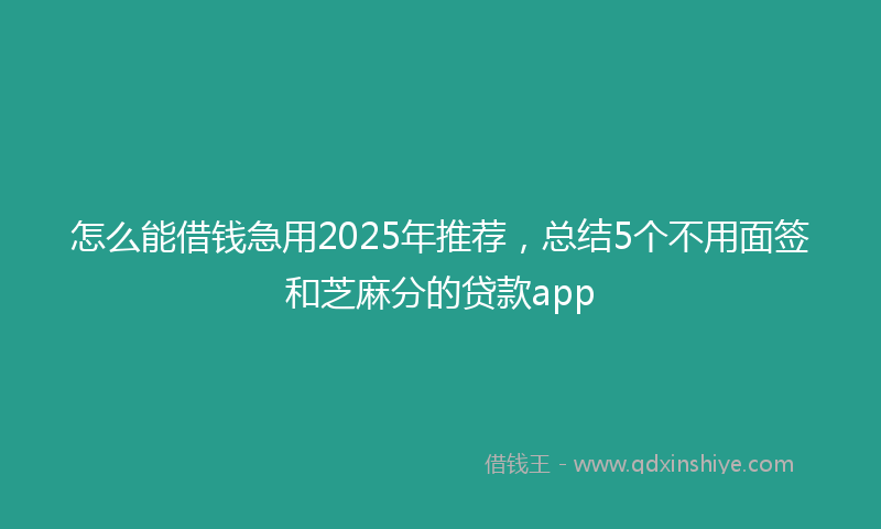 怎么能借钱急用2025年推荐，总结5个不用面签和芝麻分的贷款app