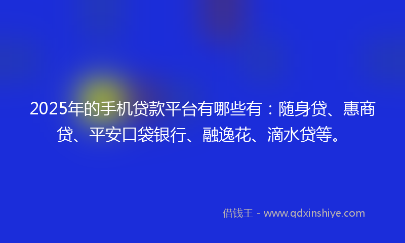 2025年的手机贷款平台有哪些有：随身贷、惠商贷、平安口袋银行、融逸花、滴水贷等。