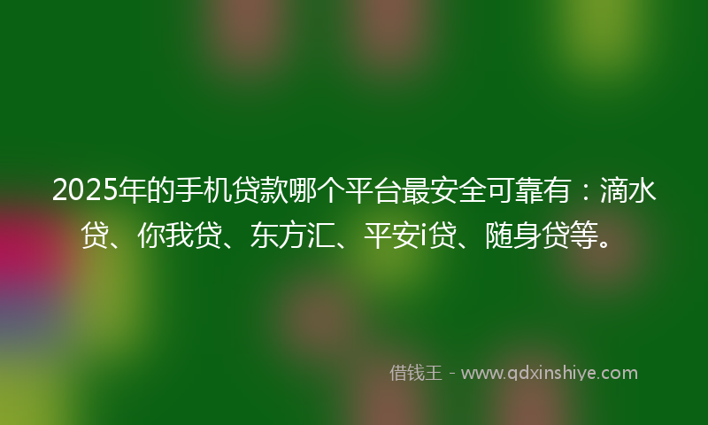 2025年的手机贷款哪个平台最安全可靠有：滴水贷、你我贷、东方汇、平安i贷、随身贷等。