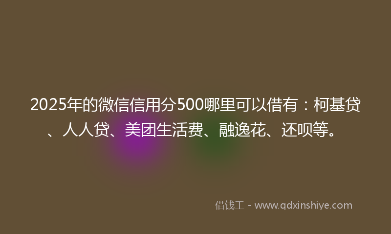 2025年的微信信用分500哪里可以借有：柯基贷、人人贷、美团生活费、融逸花、还呗等。