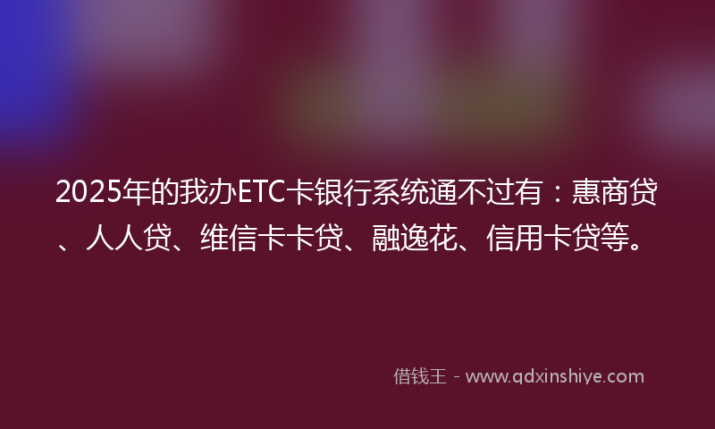 2025年的我办ETC卡银行系统通不过有：惠商贷、人人贷、维信卡卡贷、融逸花、信用卡贷等。