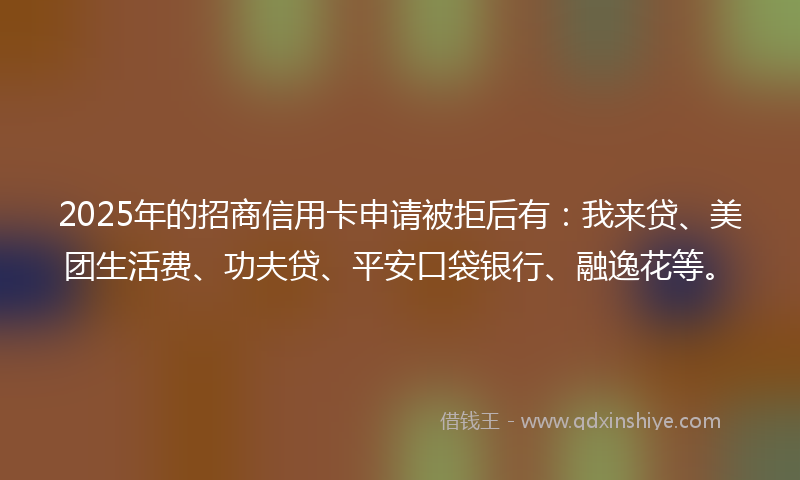 2025年的招商信用卡申请被拒后有：我来贷、美团生活费、功夫贷、平安口袋银行、融逸花等。