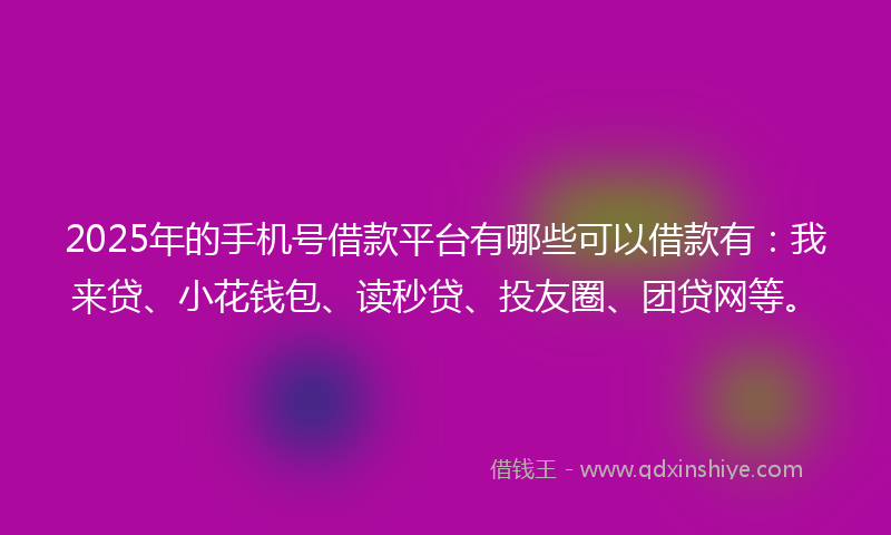 2025年的手机号借款平台有哪些可以借款有：我来贷、小花钱包、读秒贷、投友圈、团贷网等。
