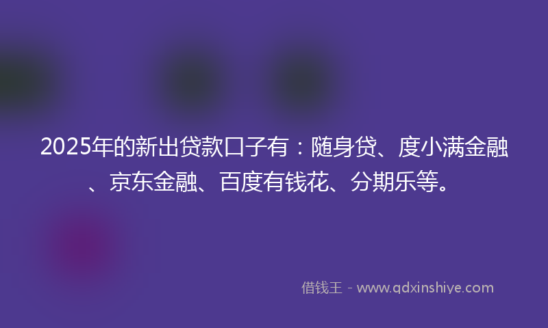 2025年的新出贷款口子有：随身贷、度小满金融、京东金融、百度有钱花、分期乐等。