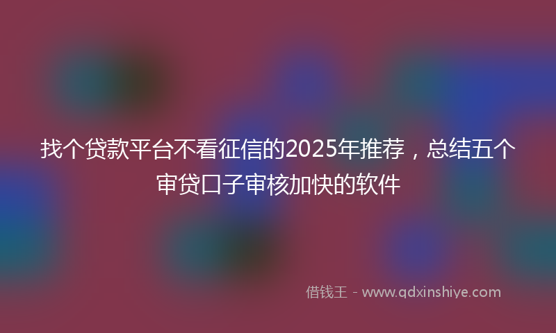找个贷款平台不看征信的2025年推荐，总结五个审贷口子审核加快的软件