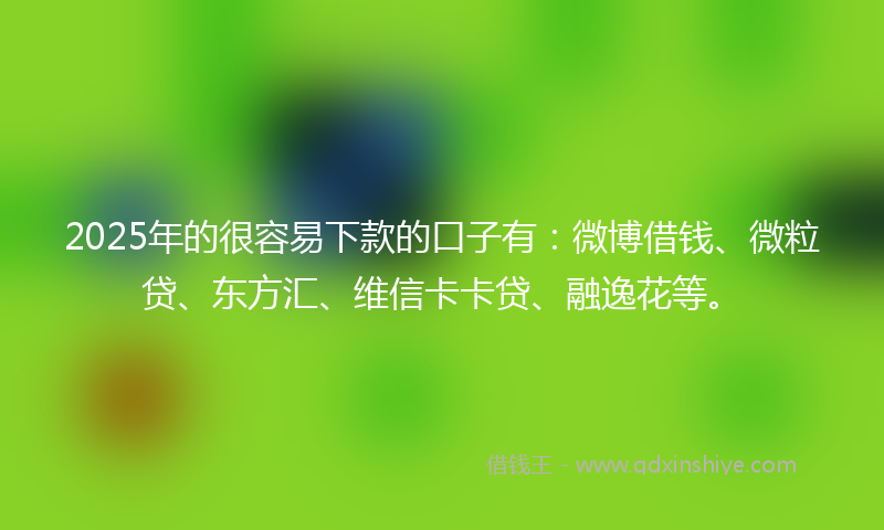 2025年的很容易下款的口子有：微博借钱、微粒贷、东方汇、维信卡卡贷、融逸花等。