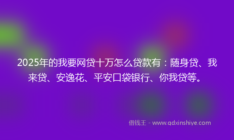 2025年的我要网贷十万怎么贷款有：随身贷、我来贷、安逸花、平安口袋银行、你我贷等。