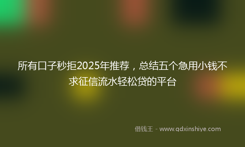 所有口子秒拒2025年推荐，总结五个急用小钱不求征信流水轻松贷的平台