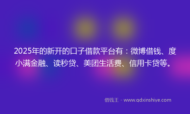 2025年的新开的口子借款平台有：微博借钱、度小满金融、读秒贷、美团生活费、信用卡贷等。