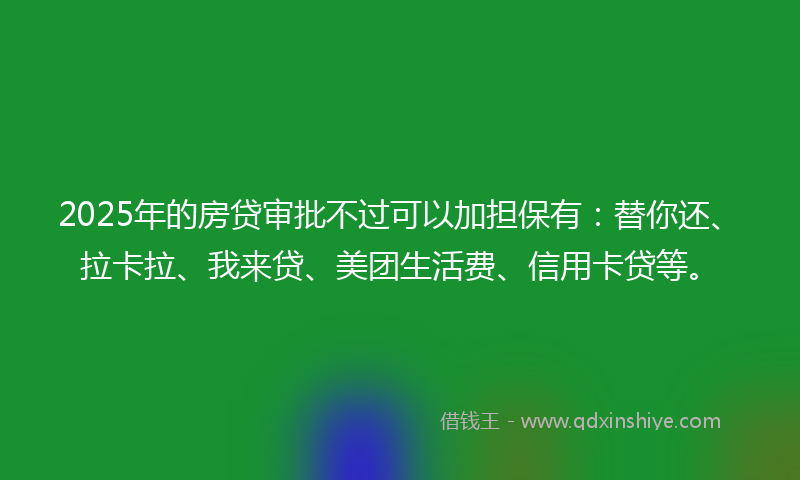 2025年的房贷审批不过可以加担保有：替你还、拉卡拉、我来贷、美团生活费、信用卡贷等。