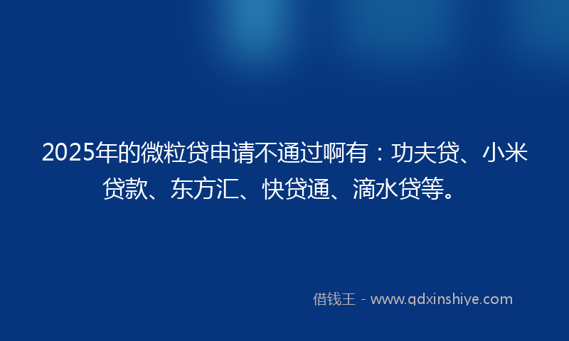 2025年的微粒贷申请不通过啊有：功夫贷、小米贷款、东方汇、快贷通、滴水贷等。