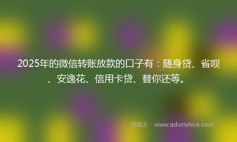 2025年的微信转账放款的口子有：随身贷、省呗、安逸花、信用卡贷、替你还等。