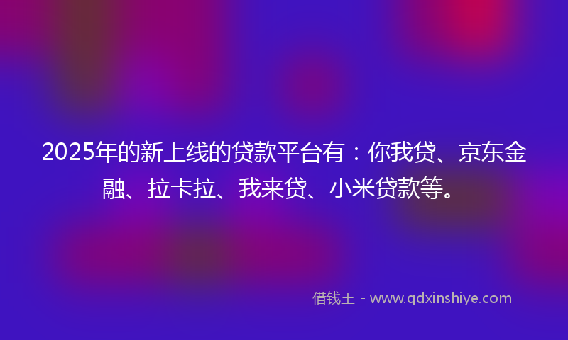 2025年的新上线的贷款平台有：你我贷、京东金融、拉卡拉、我来贷、小米贷款等。