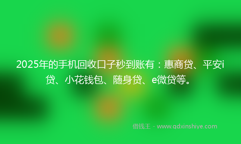 2025年的手机回收口子秒到账有：惠商贷、平安i贷、小花钱包、随身贷、e微贷等。