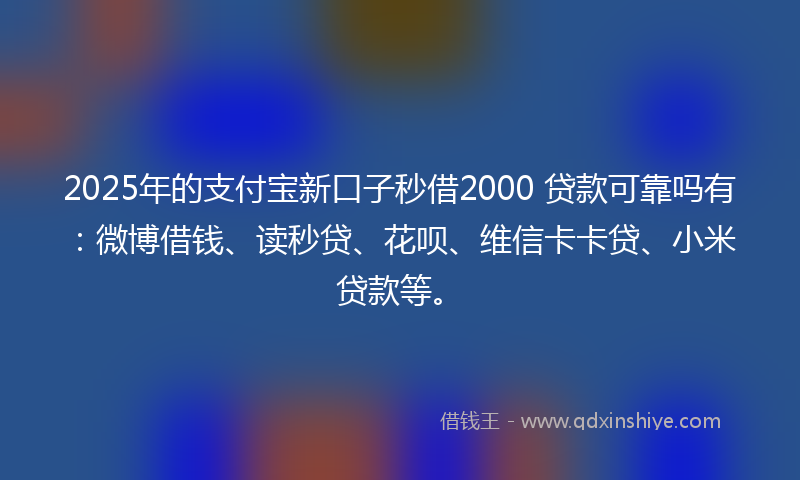 2025年的支付宝新口子秒借2000 贷款可靠吗有：微博借钱、读秒贷、花呗、维信卡卡贷、小米贷款等。