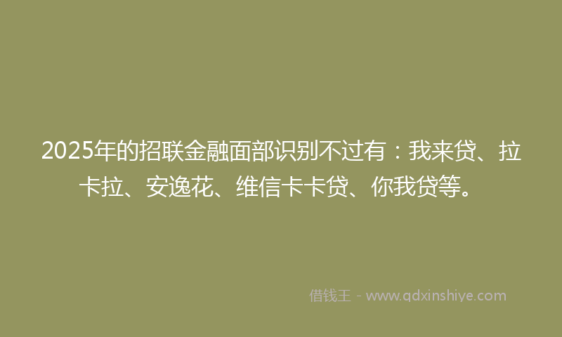 2025年的招联金融面部识别不过有：我来贷、拉卡拉、安逸花、维信卡卡贷、你我贷等。