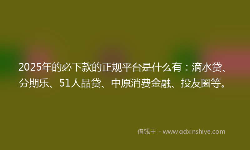 2025年的必下款的正规平台是什么有：滴水贷、分期乐、51人品贷、中原消费金融、投友圈等。