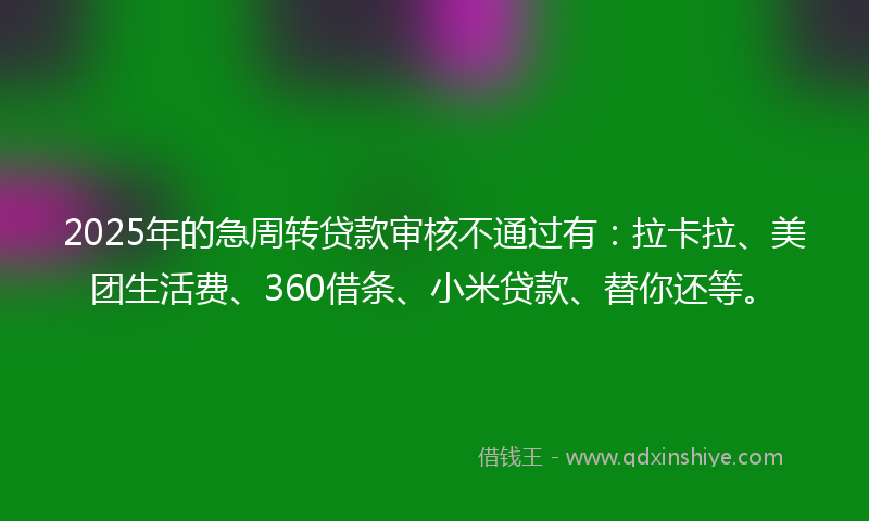2025年的急周转贷款审核不通过有：拉卡拉、美团生活费、360借条、小米贷款、替你还等。