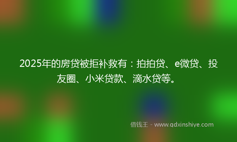 2025年的房贷被拒补救有：拍拍贷、e微贷、投友圈、小米贷款、滴水贷等。