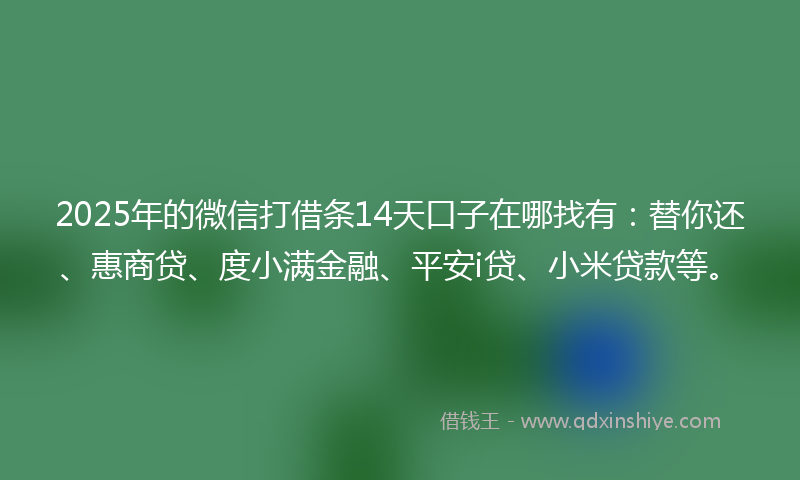 2025年的微信打借条14天口子在哪找有：替你还、惠商贷、度小满金融、平安i贷、小米贷款等。