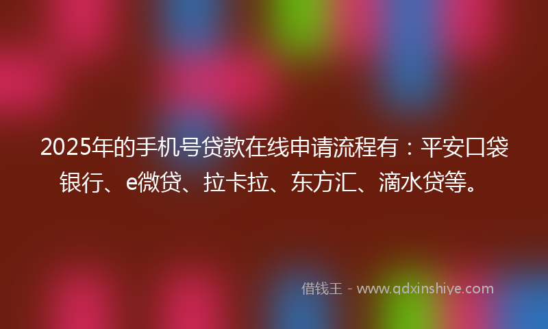 2025年的手机号贷款在线申请流程有：平安口袋银行、e微贷、拉卡拉、东方汇、滴水贷等。