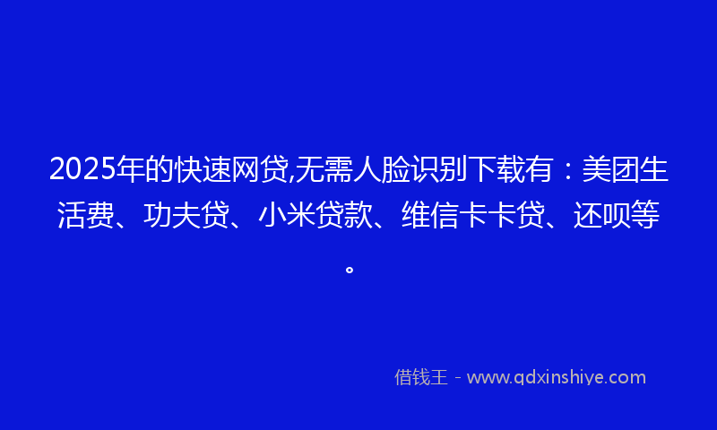 2025年的快速网贷,无需人脸识别下载有：美团生活费、功夫贷、小米贷款、维信卡卡贷、还呗等。