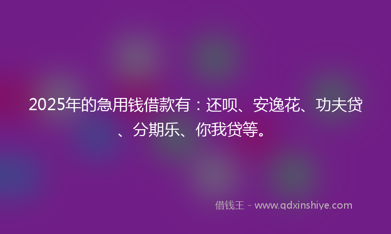2025年的急用钱借款有：还呗、安逸花、功夫贷、分期乐、你我贷等。