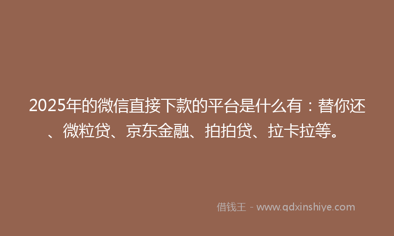 2025年的微信直接下款的平台是什么有：替你还、微粒贷、京东金融、拍拍贷、拉卡拉等。