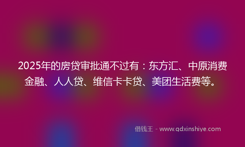 2025年的房贷审批通不过有：东方汇、中原消费金融、人人贷、维信卡卡贷、美团生活费等。