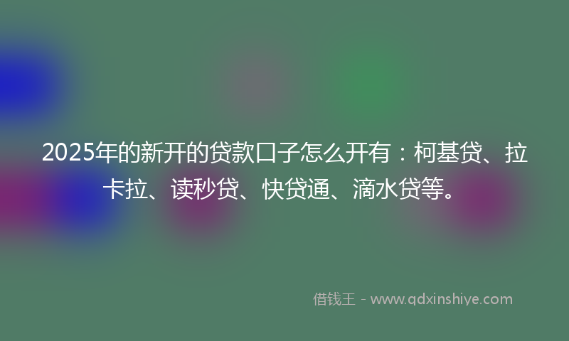 2025年的新开的贷款口子怎么开有：柯基贷、拉卡拉、读秒贷、快贷通、滴水贷等。