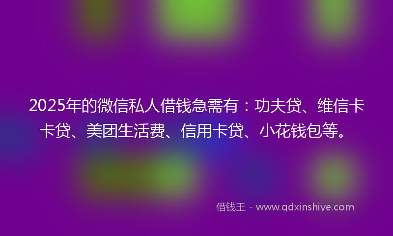 2025年的微信私人借钱急需有：功夫贷、维信卡卡贷、美团生活费、信用卡贷、小花钱包等。