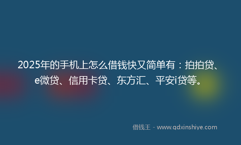 2025年的手机上怎么借钱快又简单有：拍拍贷、e微贷、信用卡贷、东方汇、平安i贷等。