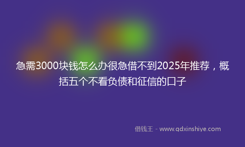 急需3000块钱怎么办很急借不到2025年推荐，概括五个不看负债和征信的口子