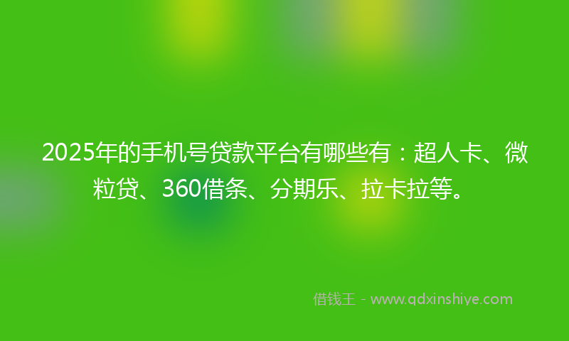 2025年的手机号贷款平台有哪些有：超人卡、微粒贷、360借条、分期乐、拉卡拉等。