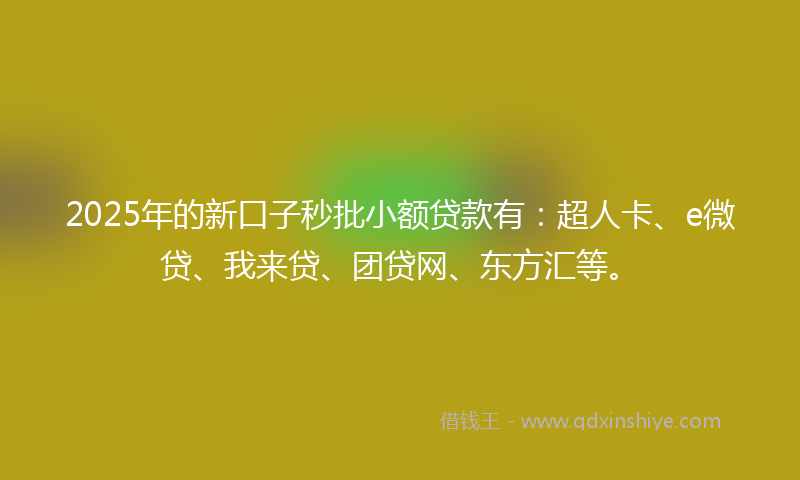 2025年的新口子秒批小额贷款有：超人卡、e微贷、我来贷、团贷网、东方汇等。