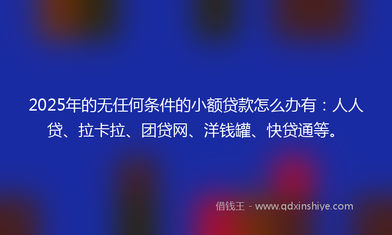 2025年的无任何条件的小额贷款怎么办有：人人贷、拉卡拉、团贷网、洋钱罐、快贷通等。