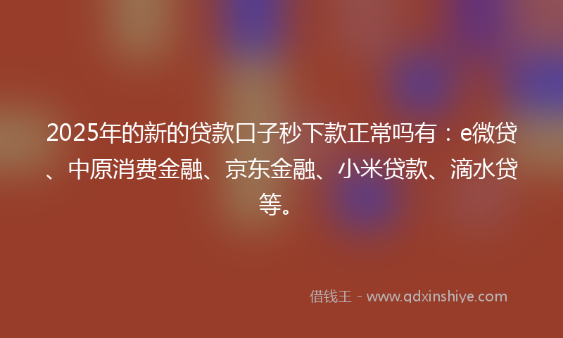 2025年的新的贷款口子秒下款正常吗有：e微贷、中原消费金融、京东金融、小米贷款、滴水贷等。