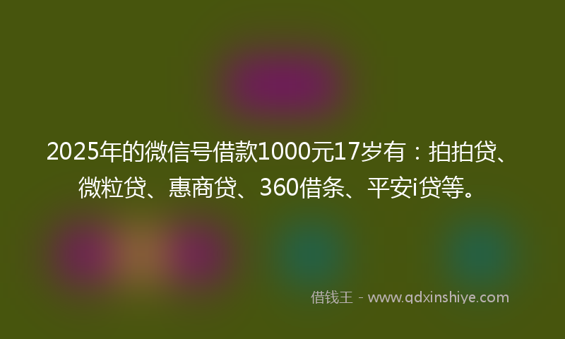 2025年的微信号借款1000元17岁有：拍拍贷、微粒贷、惠商贷、360借条、平安i贷等。
