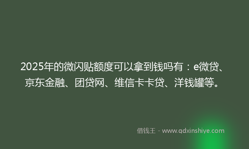 2025年的微闪贴额度可以拿到钱吗有：e微贷、京东金融、团贷网、维信卡卡贷、洋钱罐等。
