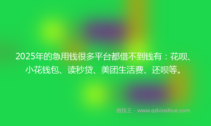 2025年的急用钱很多平台都借不到钱有：花呗、小花钱包、读秒贷、美团生活费、还呗等。