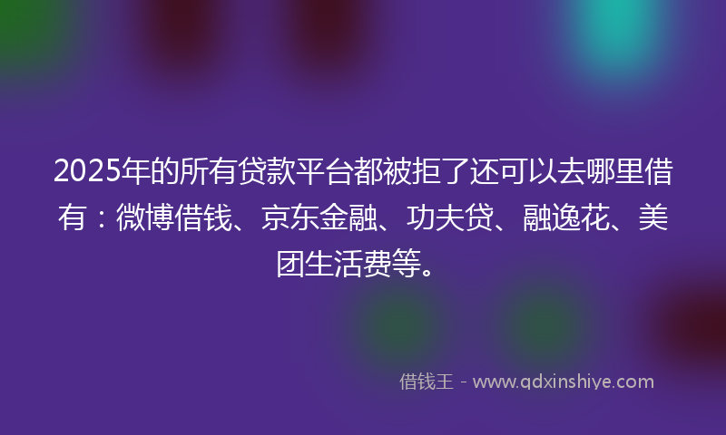 2025年的所有贷款平台都被拒了还可以去哪里借有：微博借钱、京东金融、功夫贷、融逸花、美团生活费等。