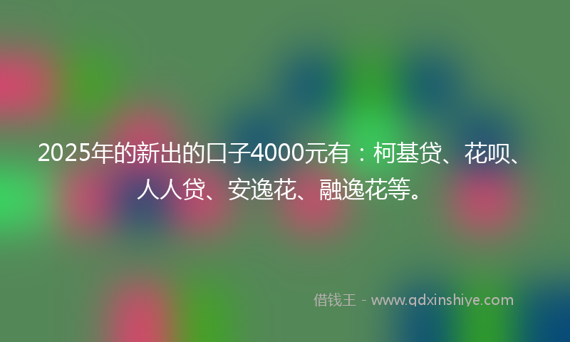 2025年的新出的口子4000元有：柯基贷、花呗、人人贷、安逸花、融逸花等。