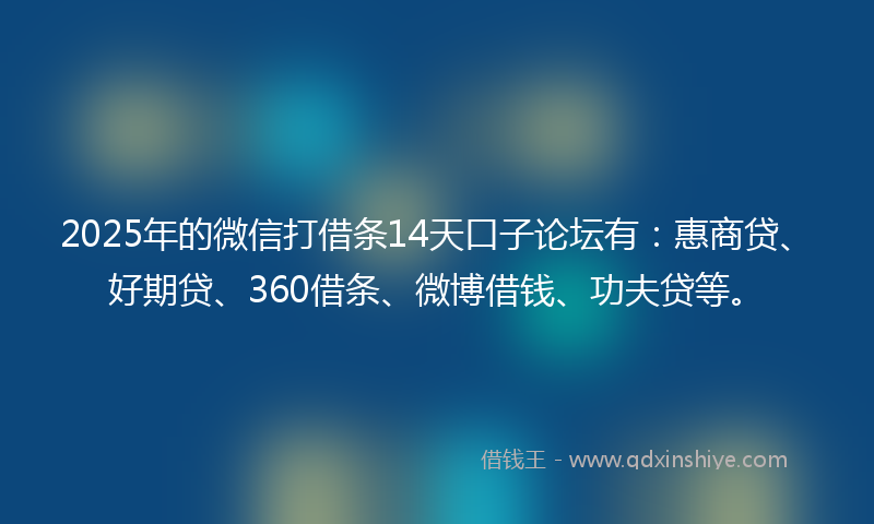 2025年的微信打借条14天口子论坛有：惠商贷、好期贷、360借条、微博借钱、功夫贷等。