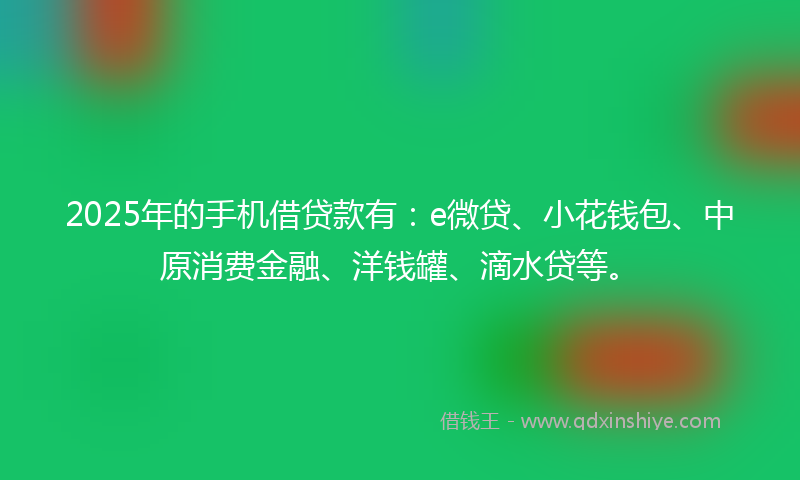 2025年的手机借贷款有：e微贷、小花钱包、中原消费金融、洋钱罐、滴水贷等。